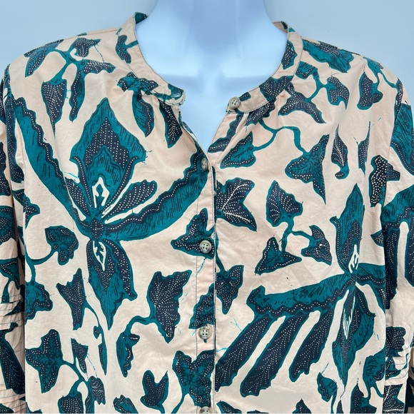 Ulla Johnson Melati Green and Black Print on a Pink Background-Lantern Sleeves-8 - Picture 3 of 16